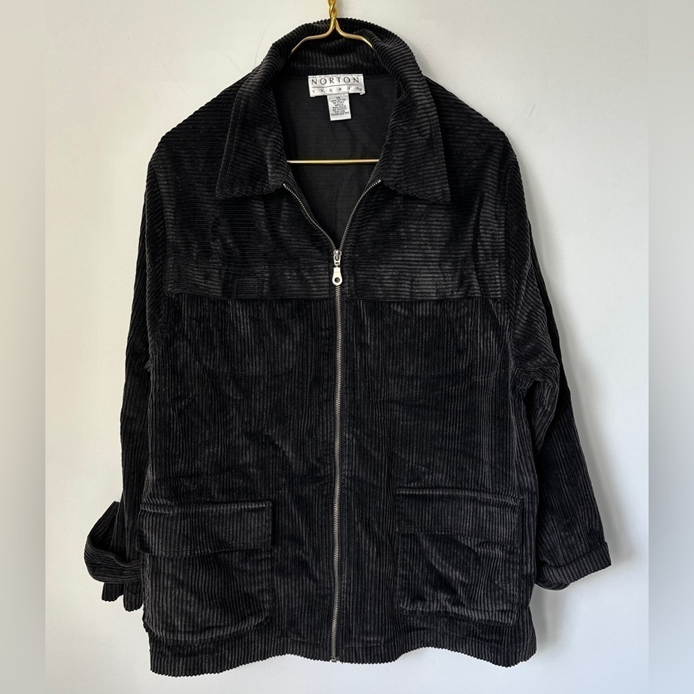 Vintage Norton Studio Faded Black Retro Grunge Corduroy Zip Up Jacket Women’s 14